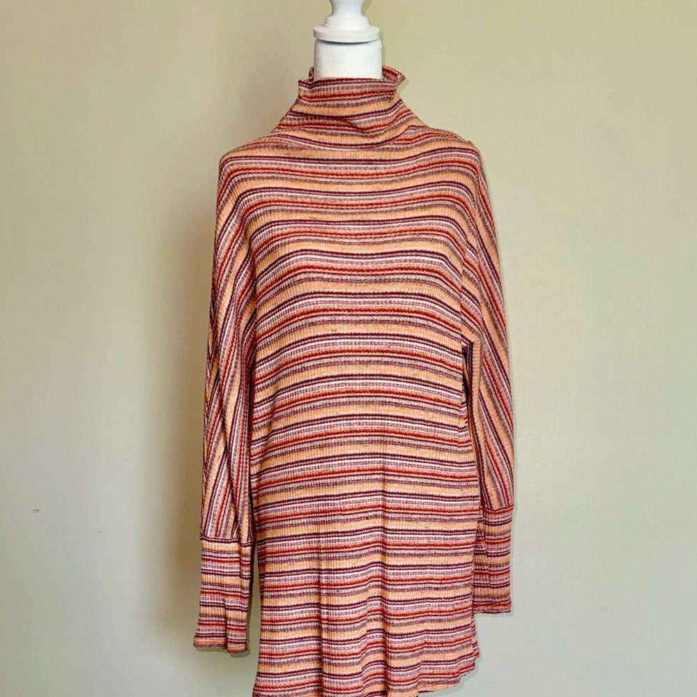 Lulu's Vibrant Striped Turtleneck Long Sleeve Small Sweater Dress